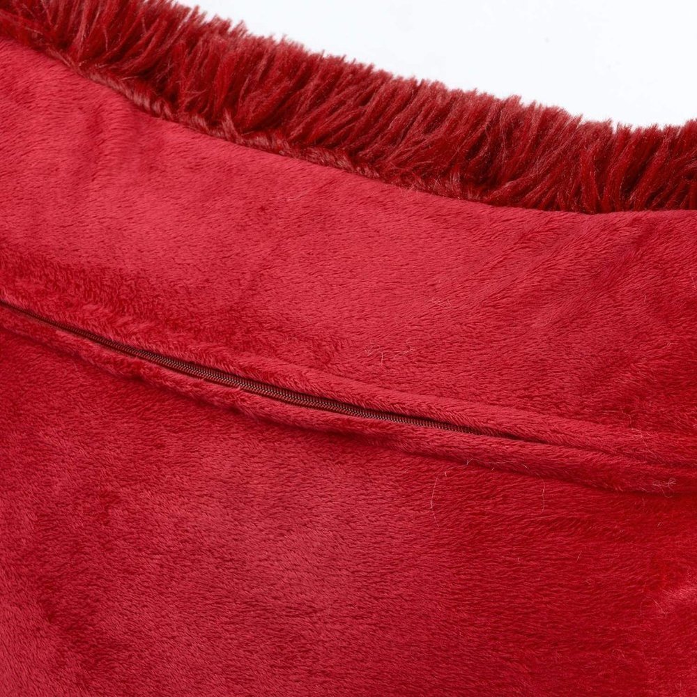 Red Luxury Furry Farmhouse Adorable Trendy Pompom Throw Pillow Decor Cover Set - Picture 5 of 7